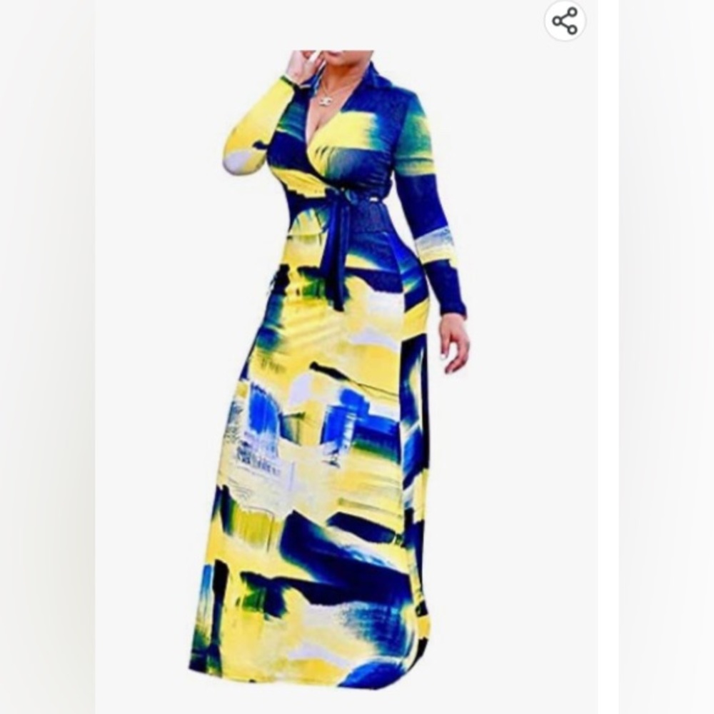 Yellow blue maxi dress